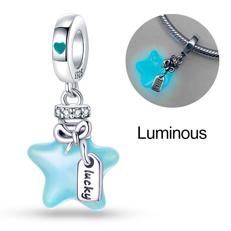 Glow In Dark Stars - Zawieszka Charms Koralik ze Srebra Próby