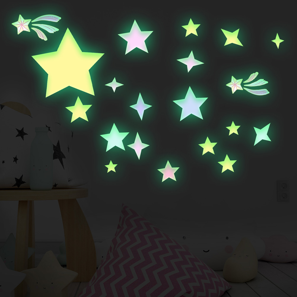 Glow In Dark Stars - Kolorowe Gwiazdy Świecące Naklejki Ścienne Dekoracja